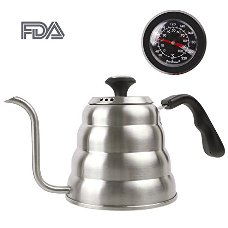 Pour Over Coffee Kettle with Temperature Gauge 1.2L, Stainless Gooseneck Drip Tea Kettle