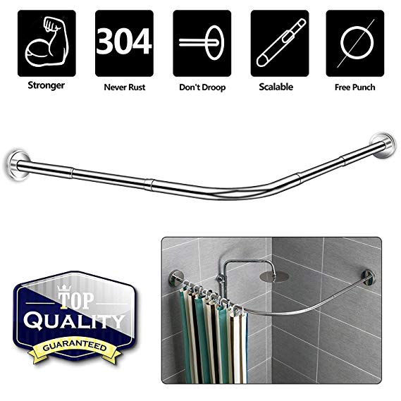 NiUB5 Curved Shower Rod,L Shaped,Corner Shower Curtain Rods,Adjustable 27.55"-39.37"x 43.3"-66.92"