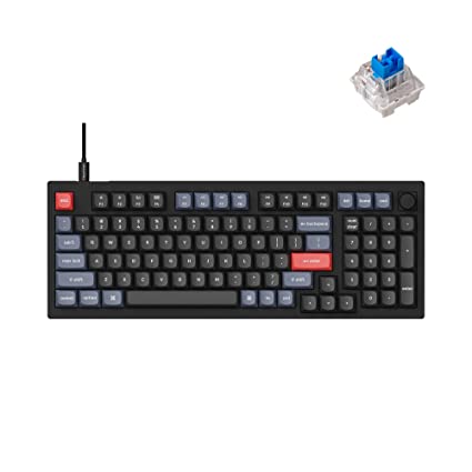 Keychron V5 Wired Custom Mechanical Keyboard Knob Version, 96% Layout QMK/VIA Programmable with Hot-swappable Keychron K Pro Blue Switch Compatible with Mac Windows Linux Black (Non-Transparent)