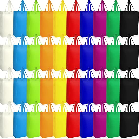 Boao 40 Pack Reusable Shopping Bags Bulk 14 x 10 4 Inch for Groceries Non Woven Fabric Tote Multicolored Grocery with Handles Shopping, Birthday Party, Colors (Boao-QAY9863)