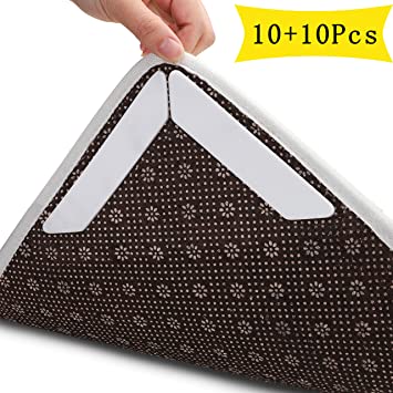 MALLMALL6  Non Slip Rug Grippers Pads, Anti Curling Rug Tape, Renewable Removable Reusable and Washable Carpet Gripper for Curled Corners & Edges, No Damage to Hardwood, Wooden Floor(20 Pcs)