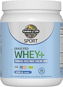 Garden of Life Sport Whey Protein Powder Vanilla Flavor 20g Plus Marine Collagen Peptides & MSM for Women and Men, Optimum Amino Energy, Younger, Healthier Looking Skin - Grass Fed, About 15 Servings