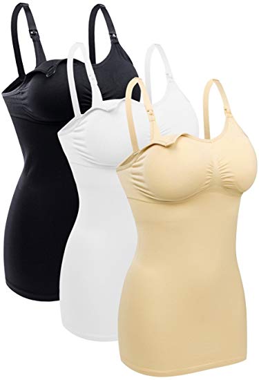 Bralido Women's Nursing Cami Top Tanks with Pads of Maternity Bras for Breastfeeding Pack of 3