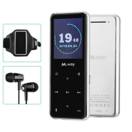 M WAY MP3 Player with Pedometer Lossless Sound Music Player, Support FM Radio/Video Player/Voice Recorder, 55 Hours Play And Zin Alloy Audio Player with Earphone  Armband Standard