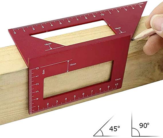 Multifunctional Saddle Layout Square Gauge 45/90 Degree Angle T Ruler Aluminum Alloy Woodworking Miter Scriber- Red