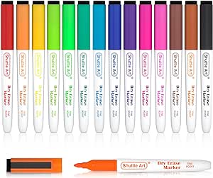 Shuttle Art Dry Erase Markers, 15 Colors Magnetic Whiteboard Markers with Erase,Fine Point Perfect For Writing on Whiteboards, Dry-Erase Boards,Mirrors for School Office Home