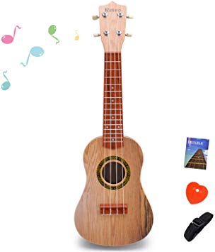YOLOPLUS  21 Inch Kids Ukulele Guitar Toy Children Musical Instruments Educational Learning for Toddler Beginner Keep Tone Anti-Impact with Picks and Strap Primary Tutorial (SpruceWood)