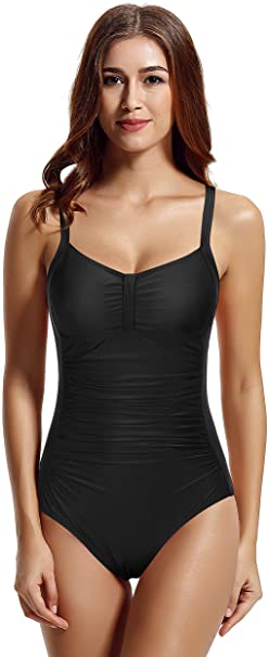 zeraca Women's Tummy Control Ruched One Piece Swimsuit