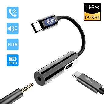 Pixel 2XL Headphone Charger Adapter,USB C Audio and Charge Splitter,24-bit/192KHZ Hi-Res DAC Headphone Jack and PD 2.0 Fast Charge Converter for Google Pixel3/3XL,HTC U11,Razer Phone,Essential PH-1