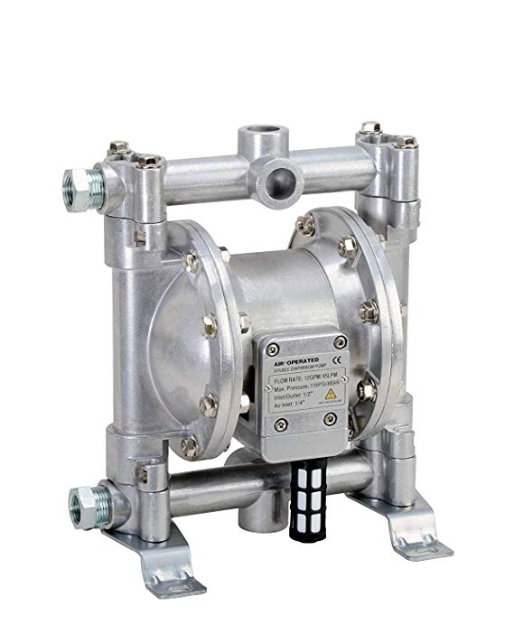 Fuelworks Double Diaphragm Transfer Pump 1/2" Nitrile/NBR/Buna-N - 12GPM / 45LPM Heavy Duty Aluminium Air Operated Pneumatic for Diesel, Grease, Kerosene & Oil