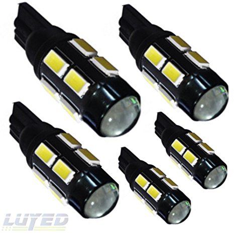LUYED 5 X 480 Lumens Super Bright 5630 12-EX Chipsets With Lens 194 168 175 2825 W5W 158 161 T10 Wedge Led Bulbs,Xenon White