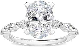 1-5 Carat (ctw) White Gold Oval,Marquise Cut LAB GROWN Diamond Side Stone Engagement Ring (Color E-F Clarity VS2-SI1)