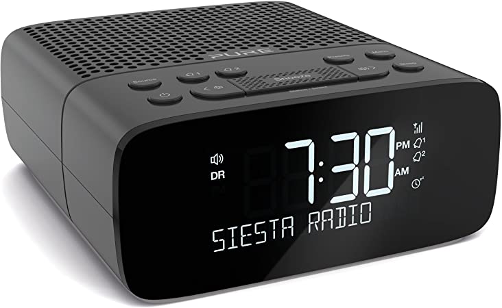 Pure Siesta S2 DAB /DAB/FM Digital Radio Alarm Clock - Bedside Clock DAB Radio with Auto Time Set, CrystalVue Display and 10 Station Pre-Sets - Graphite