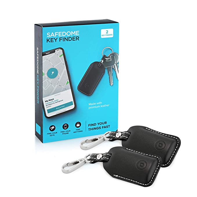 Safedome Key Finder Multi-Pack: 2X Premium Leather Bluetooth Tracker – find Your Keys or Phone in Seconds with Safedome App