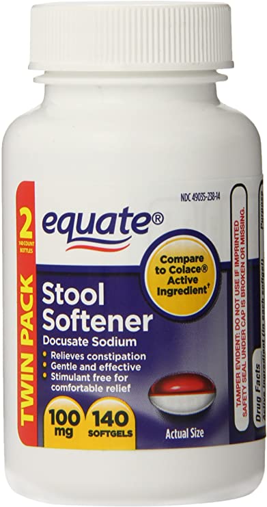 Equate Colace TwinPack 280 - Two bottles 100mg, 140 Capsules Compare to Colace