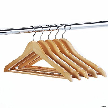 24-Pack Solid Wood Clothes Hangers - Premium Natural Wood Finish - 360 Degree Rotating Chrome Hook - Best Value Set of 24pcs