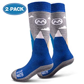 OutdoorMaster Kids Ski Socks - Merino Wool Blend, OTC Design w/Non-Slip Cuff