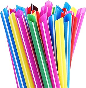 ALINK Extra Wide Rainbow Plastic Boba Tea Smoothie Straws, 12 mm Wide X 8 1/2" Long Large Fat Bubble Straws, Pack of 100