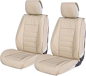 WEIZE Luxury Leather Two Front Car Seat Covers, Universal Seat Protectors Car Seat Cushion Waterproof Anti-Slip, Automotive Seat Covers Front Seats Fit for Most Cars, Beige