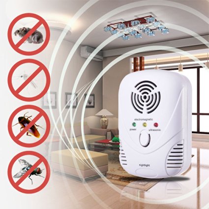 LONGKO Dual Wave Ultrasonic Electromagnetic Mosquito Fly Cockroach Repeller Mouse Mice Rat Dispeller Pest Rodent Driver Night Light
