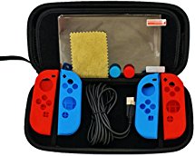 Carrying Case for Nintendo Switch with Sillicon Covers for Joy-Con Grips (2 Pack) Thumb Grips (Extended Length) Anti-Scratch Screen Protector Type C Charging Cable Nintendo Switch Premium Console Case