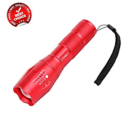 Tactical Portable Flashlight CYSHMILY Super Bright XML-T6 Red LED Light Waterproof Zoomable Military Handheld Torch High Lumens 5 Modes for Outdoor Camping Travel (Battery and Charger Included)