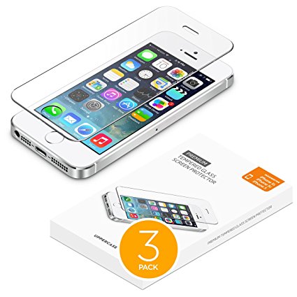 iPhone 5 5S SE Screen Protector 3 Pack, UPPERCASE Premium Tempered Glass Screen Protector for iPhone 5, 5S, SE, 4 inch Screen