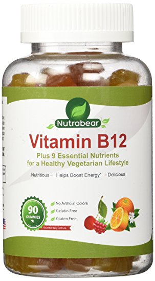 Vitamin B12   Multivitamin Gummy Bears, a Chewable Gelatin-Free Supplement for Vegetarians, Includes Vitamins A, C, D, E, Zinc and B-Complex - B5, B6 & B9 - By Nutrabear