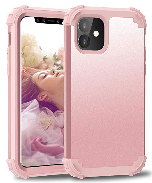 PIXIU iPhone 11 case 6.1 inch,Three Layer Heavy Duty Shockproof Protective Soft Silicone Hard Plastic Bumper Sturdy Case Cover for iPhone iPhone 11 2019 Rose Gold