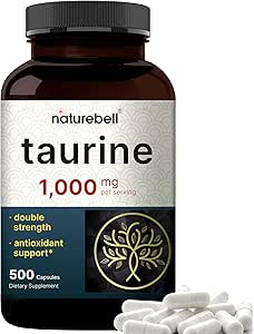 NatureBell Taurine 1,000mg Per Serving, 500 Capsules | Essential Amino Acids Supplement – Double Strength – Antioxidant Support for Heart, Muscle, Brain, & Liver Health – Non-GMO, Gluten Free