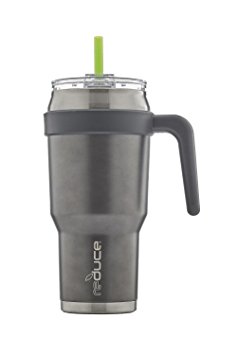 reduce COLD-1 Extra Large Vacuum Insulated Thermal Mug with Slender Base, 3-in-1 Lid & Straw, Ergonomic Handle, 40oz - Tasteless and Odorless Gray