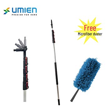 6-24 Foot Telescopic Extension Pole - Includes Free Feather Duster - Multi Functional Pole, Paint Roller, Light Bulb Changer, Duster Pole, Antenna Pole, Hanging Lights, Window and Gutter Cleaning