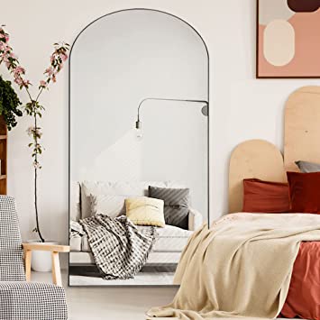 Trvone Arched Full Length Mirror, Wooden Thin Fram,71"x32"Full Body Mirror, Hanging or Leaning Against Wall, Bedroom Mirror, Floor Mirror, Dressing Mirror, Black