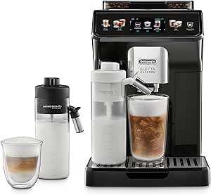 De'Longhi Eletta Explore Perfetto Automatic Coffee Machine with Cold and Hot Automatic Milk Frothing, LatteCrema System, Hot and Iced Coffee Recipes, 3.5'' TFT Display Menu, ECAM450.55.G, Black