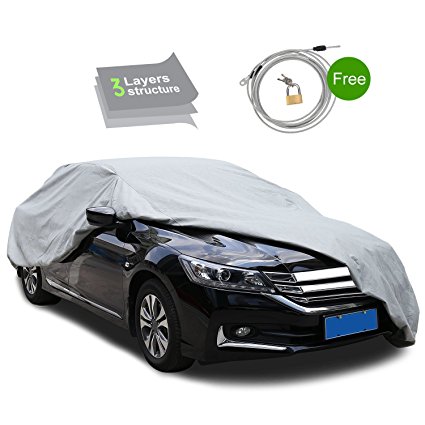 3 Layer Waterproof Car Cover - Lightweight Breathable Dustproof Environmental Degradable Material – Scratch Resistant - Snow, Rain, Ice, Hail, Sun UV Prevention, with Security Lock