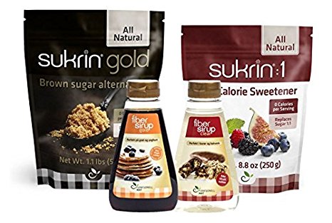 Sukrin Sweetener Kit - 4 Items: Sukrin Gold, Sukrin:1, Sukrin Fiber Syrup Gold, Sukrin Fiber Syrup Clear