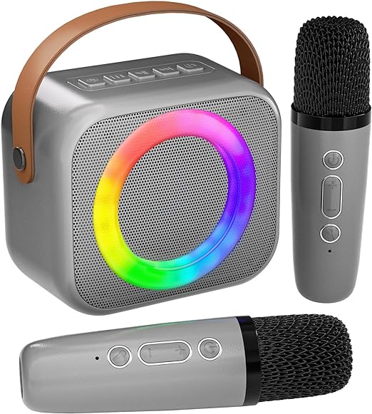 Verkstar Karaoke Machine for Kids, Mini Portable Bluetooth Karaoke Speaker with 2 Wireless Mics and Colorful Lights for Kids Adults, Gifts Toys for Girls Boys Family Home Party