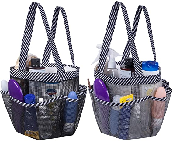 Attmu 2 Pack Portable Mesh Shower Caddy Dorm with 8 Mesh Storage Pockets, Quick Dry Waterproof Shower Tote Bag Oxford