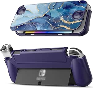 Fintie Flip Case for Nintendo Switch OLED Model - [Screen Safe] Slim Protective Soft TPU Shell with Magnetically Detachable Front Cover & Ergonomic Grip for Switch OLED Model 2021 (Ocean Marble)