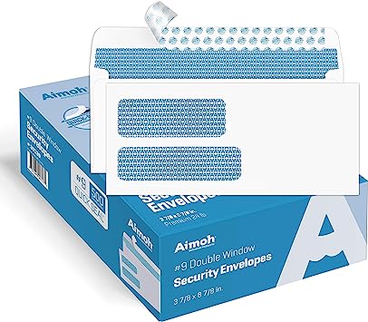 #9 Double Window SELF Seal Security Envelopes - for Invoices, Statements & Documents, Security Tinted - Size 3-7/8 x 8-7/8-24 LB - (30139-CS)