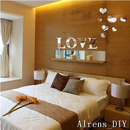 Alrens_DIY(TM) 11pcs Love Letter Hearts DIY Patterns TV Background Decor Mirror Surface Crystal Wall Stickers Acrylic 3D Home Decal Living Room Murals Wall Paper adesivo de parede (Silver)