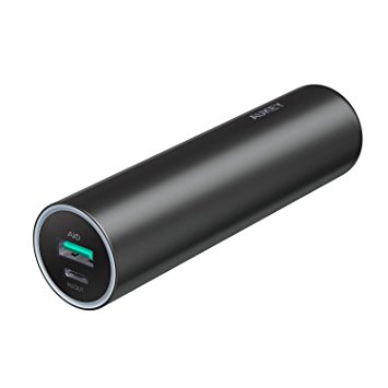 AUKEY USB C Portable Charger 5000mAh, 5V 2A USB C Input, 5V 3A USB C Output, 5V 2.4A Max USB A Output, for iPhone, SONY, LG and More, with a 20cm USB A to Type C Cable