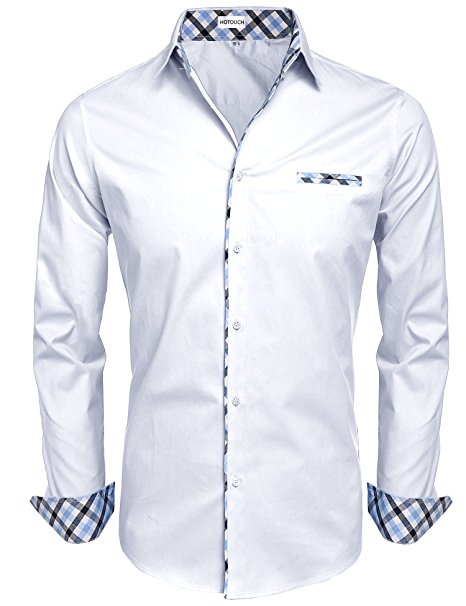 Hotouch Men's Fashion Button Up Shirt Slim Fit Contrast Long Sleeve Casual Button Down Shirts Dress Shirts