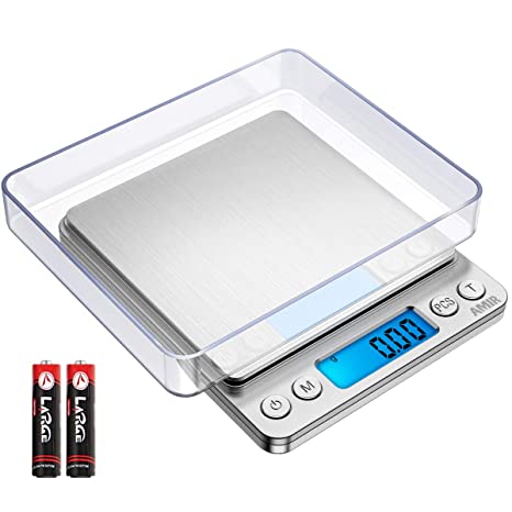 AMIR Digital Pocket Scales, (500g/ 0.01g) High-precision Kitchen Food Scales, Jewelry Scales, Pro Scales with Back-Lit LCD Display, Tare and PCS Features, Stainless Steel, Batteries Included