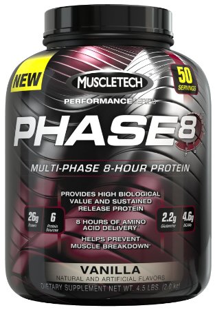 MuscleTech Phase 8 Protein Powder, Multi-Phase 8-Hour Protein Formula, Vanilla, 4.6lbs (2.09kg)