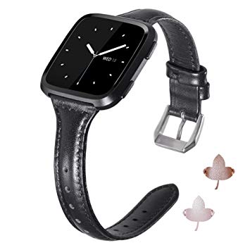 Minfex for Fitbit Versa Bands, Retro Top Grain Genuine Leather Wristband Replacement Strap Sport Accessories for Fitbit Versa Fitness Smartwatch Women Men