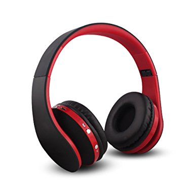 FX-Victoria On Ear Stereo Foldable Headset Over Ear Headphone Wired or Wire-Free Headphones with Dual Mode, with Volume Control and Built in Microphone for Phones, TV and Tablets, Black and Red