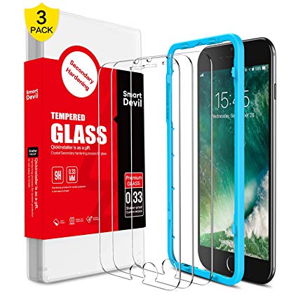 SMARTDEVIL [3 Pack for iPhone 8 Plus/iPhone 7 Plus Screen Protector, 0.33mm,9 Hardness,Scrach Proof, [Easy Installation Frame], Screen Protector Tempered Glass for iphone 7 Plus/iPhone 8 Plus
