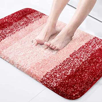 Olanly Luxury Bathroom Rug Mat, Extra Soft and Absorbent Microfiber Bath Rugs, Non-Slip Plush Shaggy Bath Carpet, Machine Wash Dry, Bath Mats for Bathroom Floor, Tub and Shower, 16x24, Red