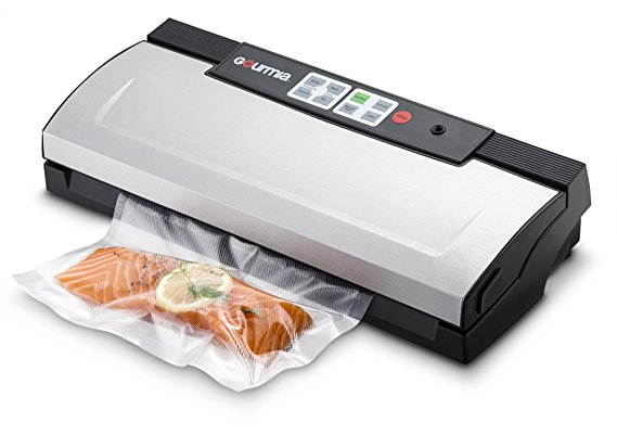 Gourmia GVS435 - Stainless Steel Vacuum Sealer - Preserve & Store Food or Vacuum for Sous Vide, 8 Versatile Function - Cannister Compatible, Includes Vacuum Seeler Bags & Knife -110V